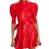 Lurlene Faux Leather Puff Sleeve Mini Dress - Alice And Olivia