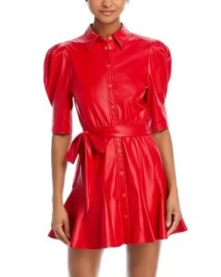 Lurlene Faux Leather Puff Sleeve Mini Dress - Alice And Olivia
