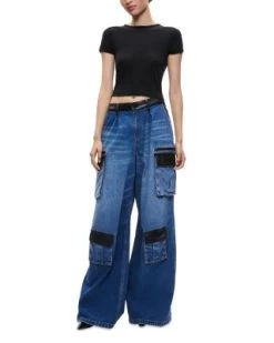 Joette Wide Leg Cargo Jeans In Brooklyn Blue - Alice And Olivia -Alice And Olivia 13318316 fpx