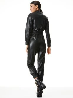 LEVI VEGAN LEATHER FRONT ZIP JUMPSUIT