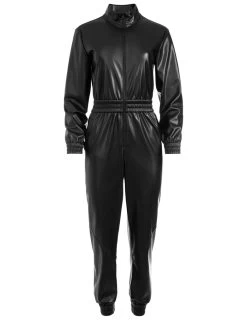 LEVI VEGAN LEATHER FRONT ZIP JUMPSUIT -Alice And Olivia CC109J16801A001 06