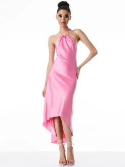RAYNI HALTER NECK HIGH LOW MIDI DRESS -Alice And Olivia CC211207507D650 05
