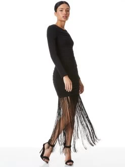 KATHERINA LONG SLEEVE DRESS WITH FRINGE -Alice And Olivia CC211301507A001 05