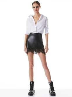 RUBI VEGAN LEATHER LACE TRIM MINI SKIRT