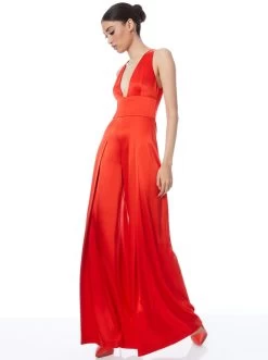 MYRTLE DEEP V-NECK WIDE LEG JUMPSUIT -Alice And Olivia CC302206804B622 03
