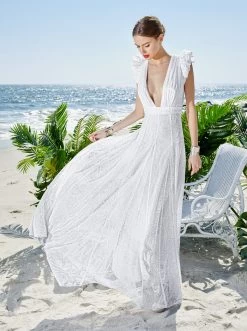 VANNA V-NECK RUFFLE SLEEVE MAXI DRESS 15 VANNA V-NECK RUFFLE SLEEVE MAXI DRESS -Alice And Olivia CC305K13508A100 08