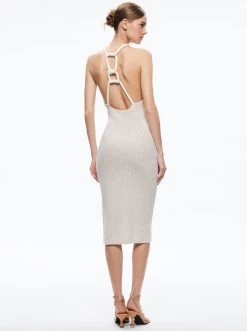 JOVI POINTELLE CORD BACK HALTER DRESS