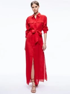 KEARA LINEN MAXI SHIRT DRESS 9 KEARA LINEN MAXI SHIRT DRESS -Alice And Olivia CC306G03504M601 05