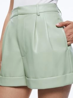 CONRY VEGAN LEATHER PLEATED CUFF SHORT -Alice And Olivia CC306J16605D334 04