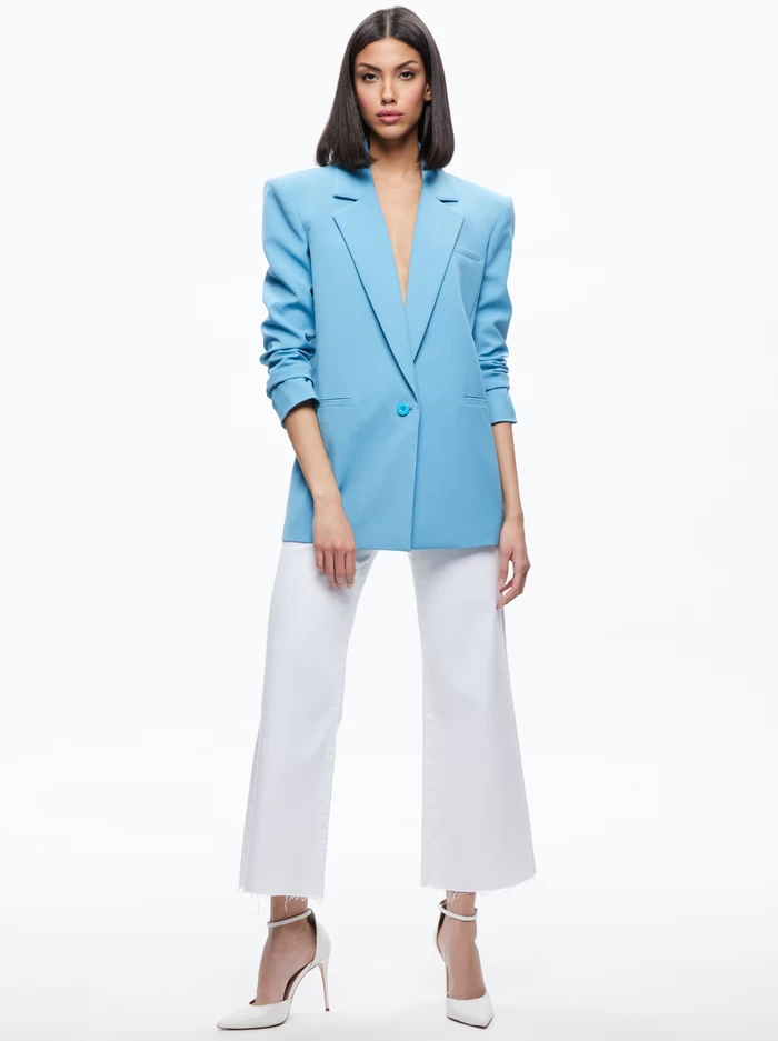 SHAN STRONG SHOULDER RUCHED SLEEVE BLAZER 4 SHAN STRONG SHOULDER RUCHED SLEEVE BLAZER - Image 2