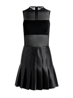 CHARA VEGAN LEATHER PLEATED MINI DRESS -Alice And Olivia CC307J16535A001 06