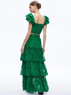JIA EYELET TIERED RUFFLE MAXI SKIRT