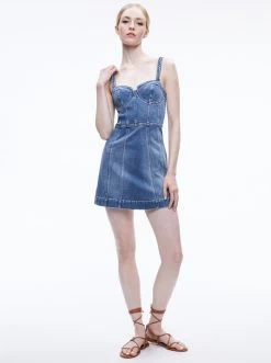 RAYLENE DENIM BUSTIER MINI DRESS -Alice And Olivia CD922301ABLN476 05