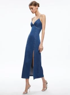 JULIETTA DENIM SLIP DRESS WITH SLIT -Alice And Olivia CD924116ABLN476 03