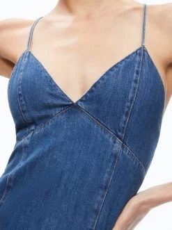 JULIETTA DENIM SLIP DRESS WITH SLIT -Alice And Olivia CD924116ABLN476 04