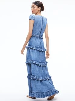 CADBY DENIM RUFFLED MAXI DRESS