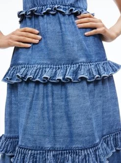 CADBY DENIM RUFFLED MAXI DRESS -Alice And Olivia CD929117IBLO476 04
