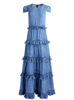 CADBY DENIM RUFFLED MAXI DRESS -Alice And Olivia CD929117IBLO476 06