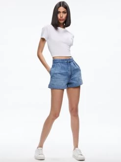 CONRY PLEATED DENIM SHORT -Alice And Olivia CD954117IBLO476 05