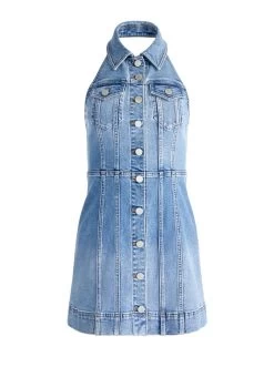 KENDALL DENIM HALTER MINI DRES -Alice And Olivia CD955301IBLO476 06