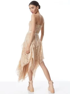 MARITZA BUSTIER ASYMMETRIC MIDI DRESS