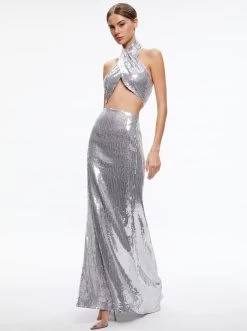 MAY HALTER NECK SEQUIN GOWN -Alice And Olivia CG303E54518A041 05