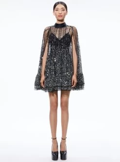 ZENON EMBELLISHED CAPE MINI DRESS 10 ZENON EMBELLISHED CAPE MINI DRESS -Alice And Olivia CG308E25516Z021 05