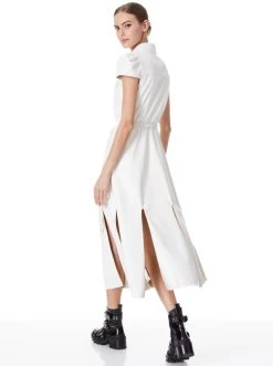 MIRANDA SHORT SLEEVE VEGAN LEATHER MIDI DRESS