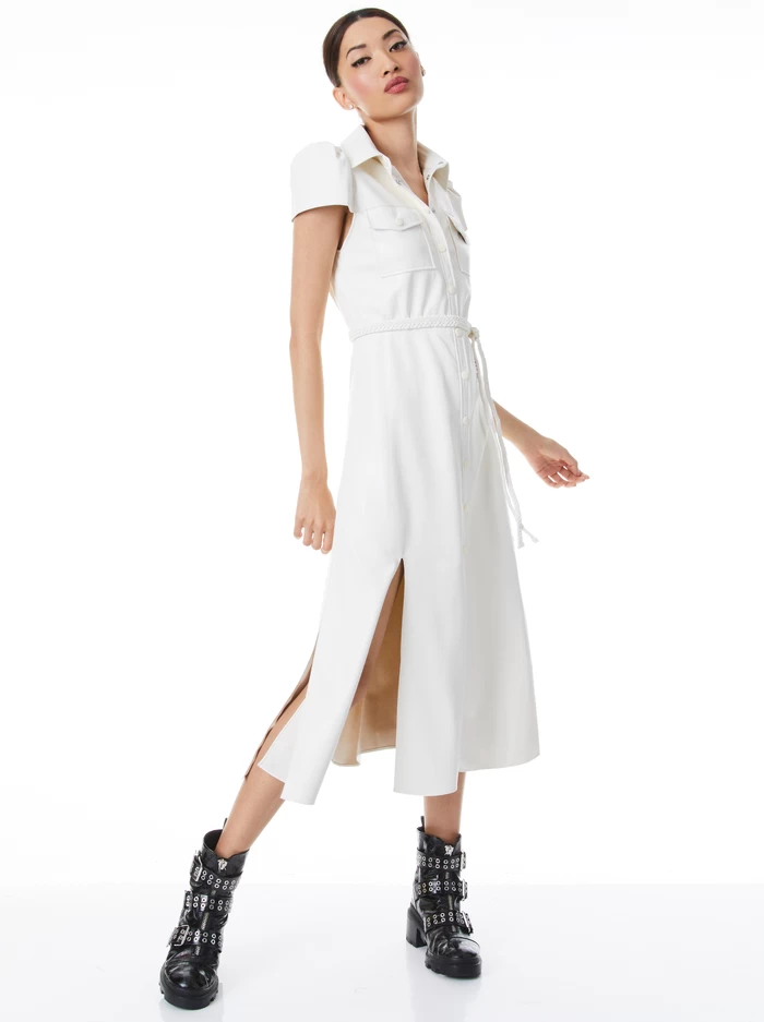 MIRANDA SHORT SLEEVE VEGAN LEATHER MIDI DRESS 4 MIRANDA SHORT SLEEVE VEGAN LEATHER MIDI DRESS - Image 2